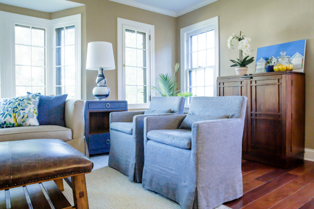 Blue Fabric Seating Chairs Living Room Lindsey Putzier Design Studio