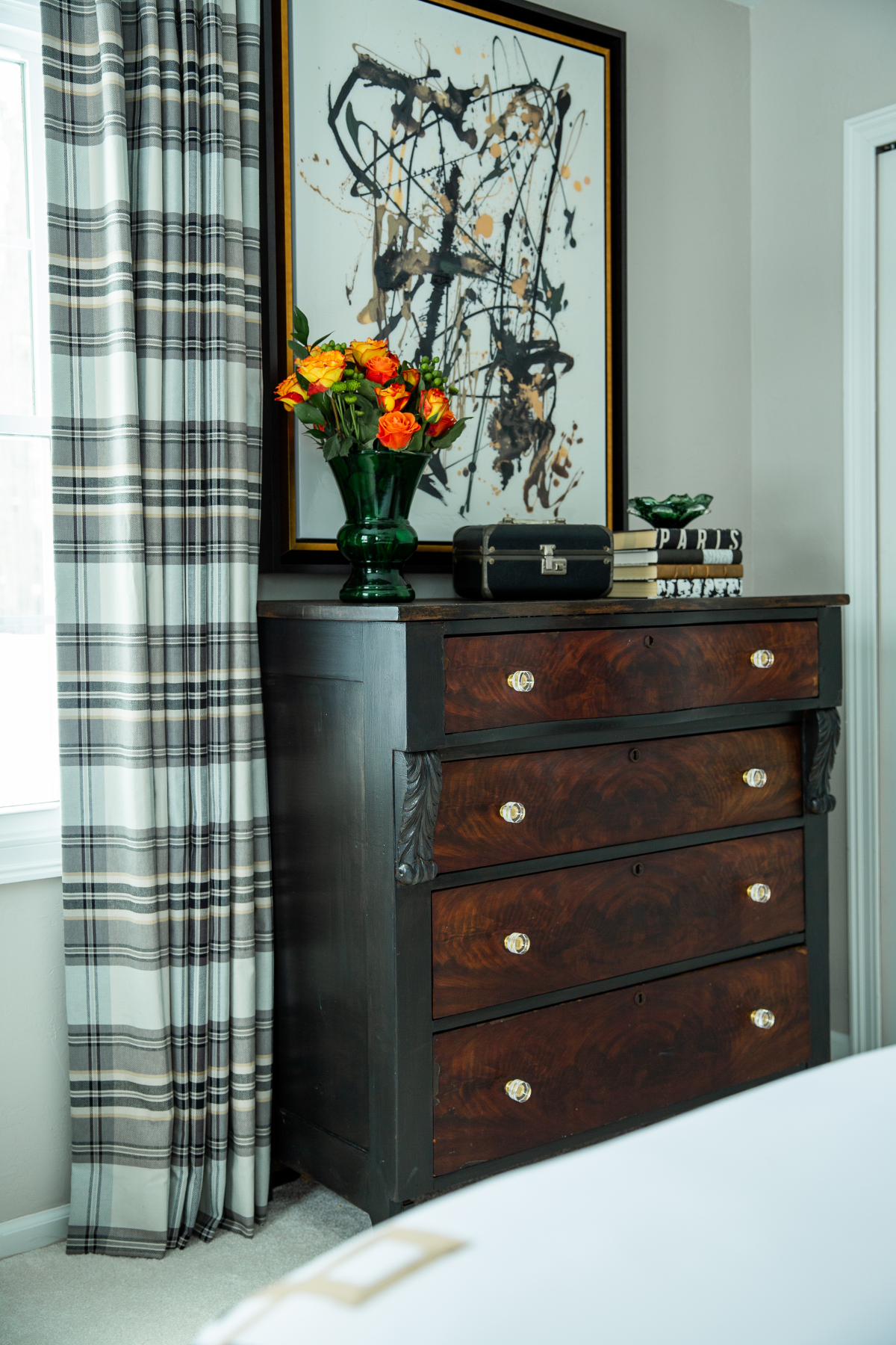 solid wood, dovetailed dresser with carved wood detail Lindsey Putzier Design Studio Hudson OH