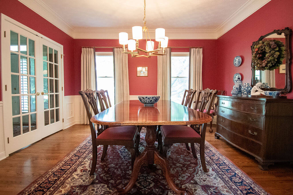 Dining Room Space with Custom Window Treatment draperies from rendering Lindsey Putzier Design Studio