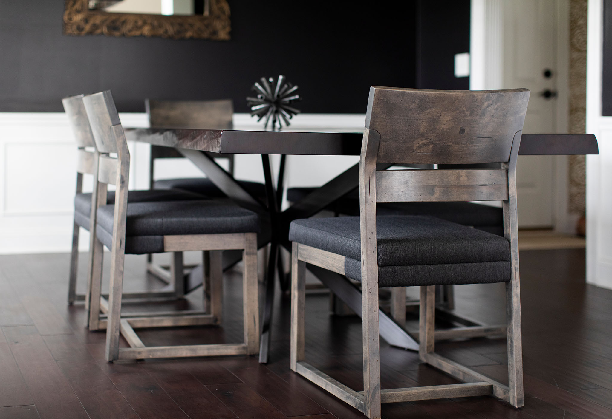 Dining Room space with black and neutral colors Lindsey Putzier Design Studio Ohio