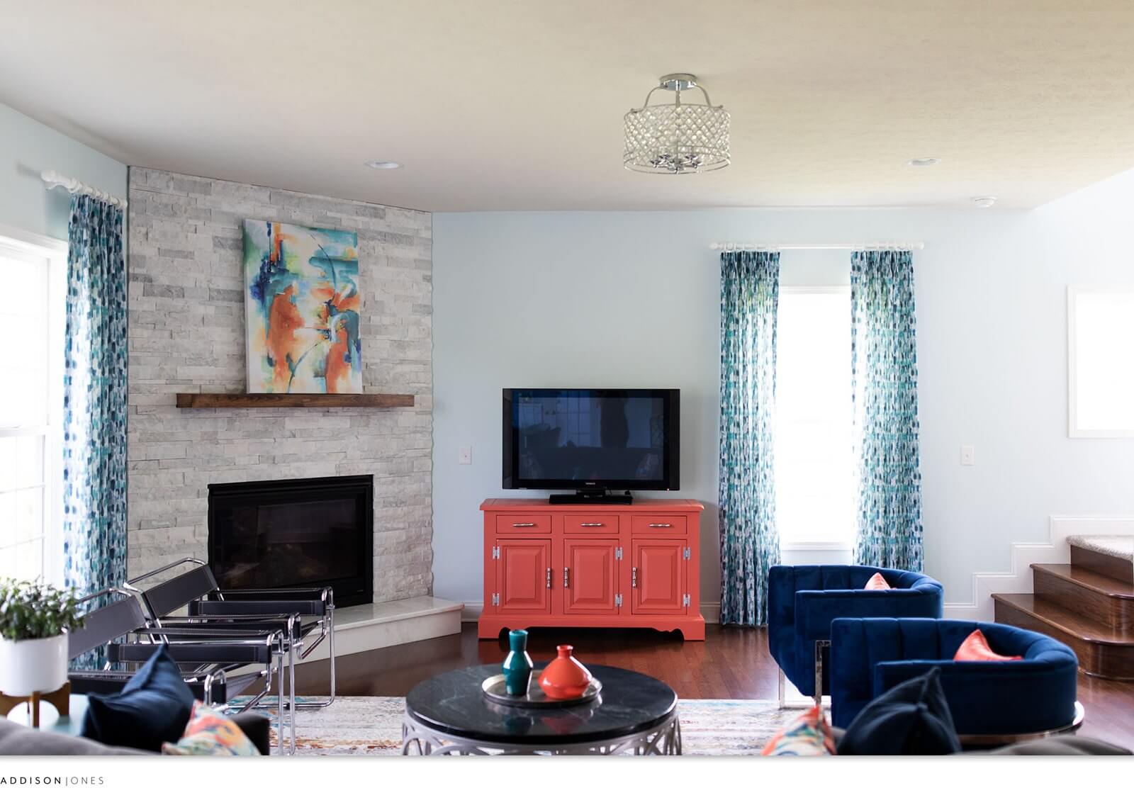 After photo of refinished cabinet in Family Room from beaten and brown to polished and perfectly painted Lindsey Putzier Design Studio