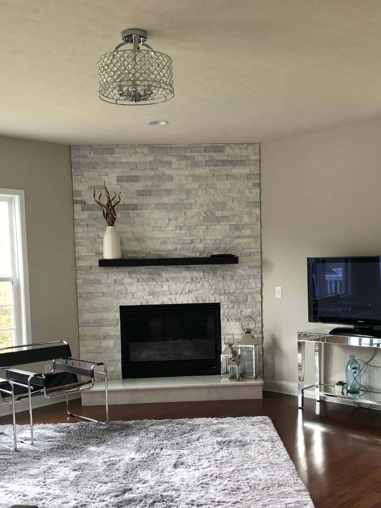 Family Room Before with lots of Grey  Lindsey Putzier Design Studio