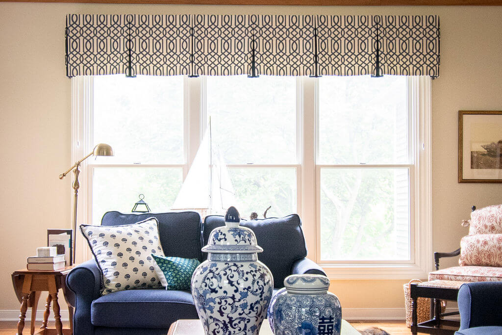 Boxed valences from custom window treatment rendering Eclectic Interiors Ohio Boxed valences from custom window treatment rendering Lindsey Putzier Design Studio Ohio