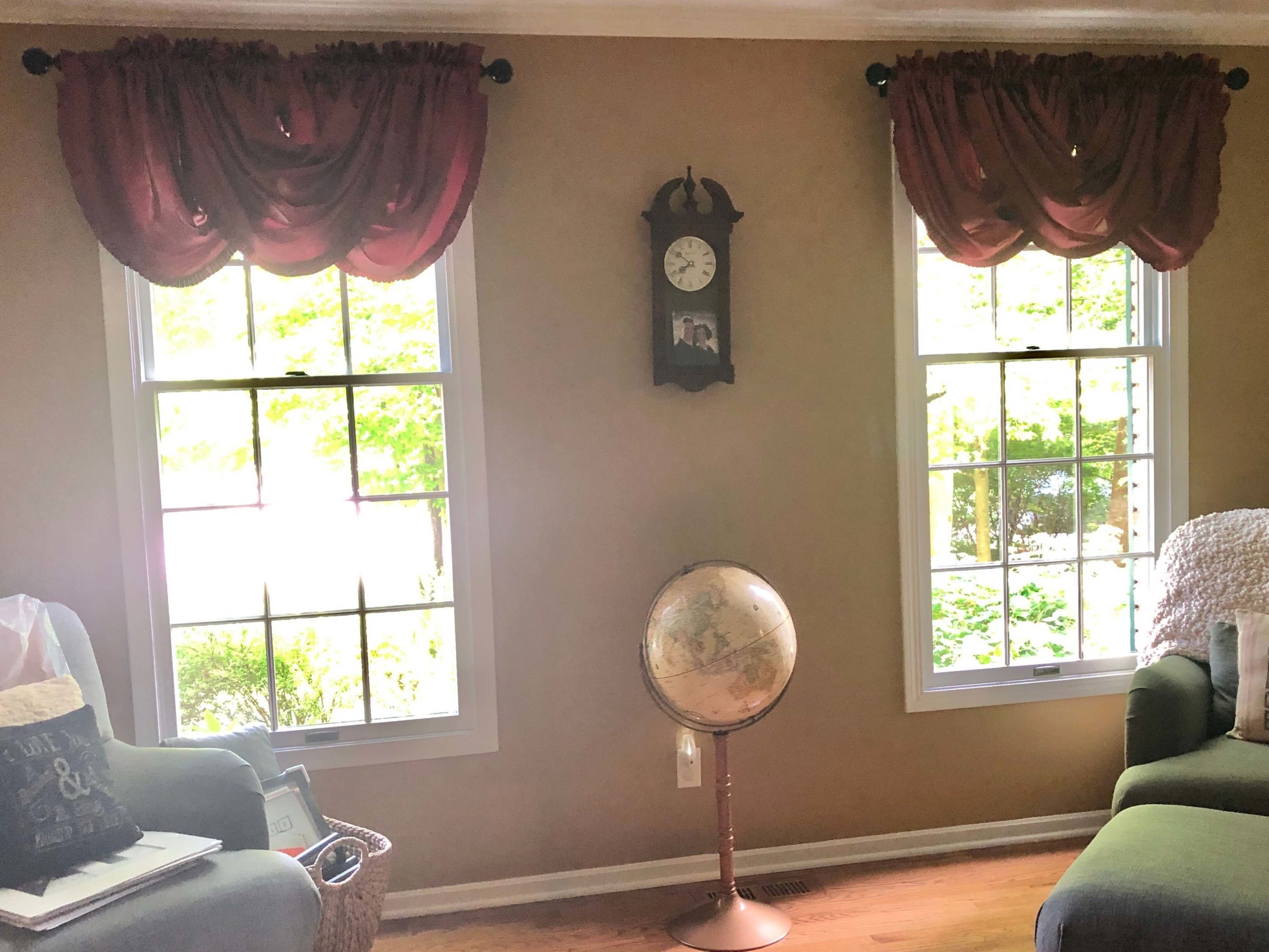 a "before" window treatment valances from a client's home Lindsey Putzier Design Studio