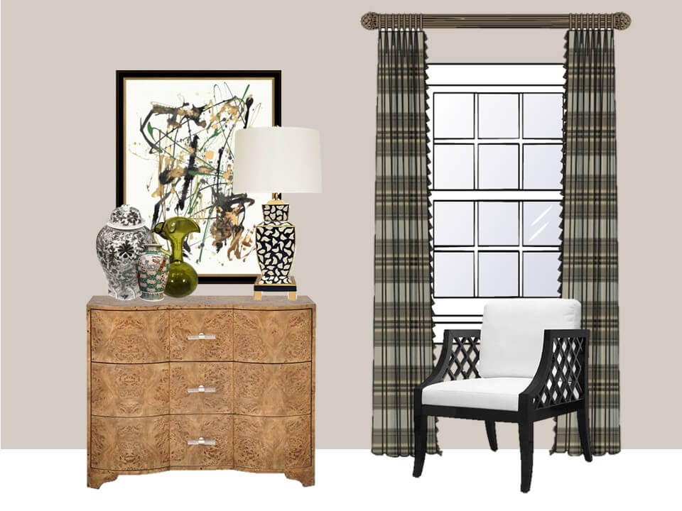 2D Concept Board of Guest Bedroom Eclectic Interiors Ohio