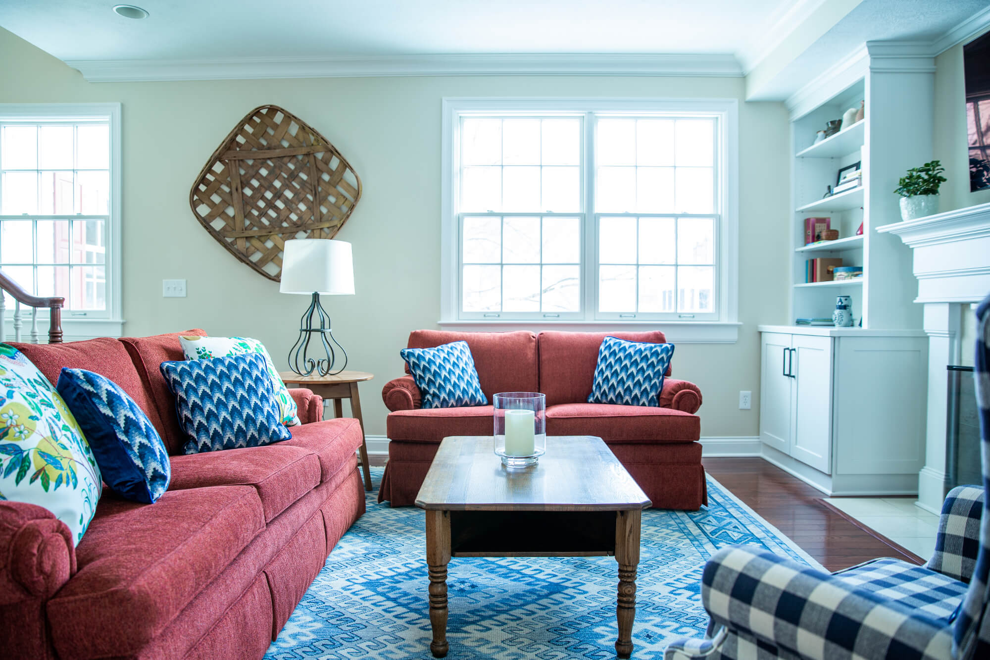 Living Room Sofa After reupholstered in burnt orange Crypton Performance Fabric  Lindsey Putzier Design Studio