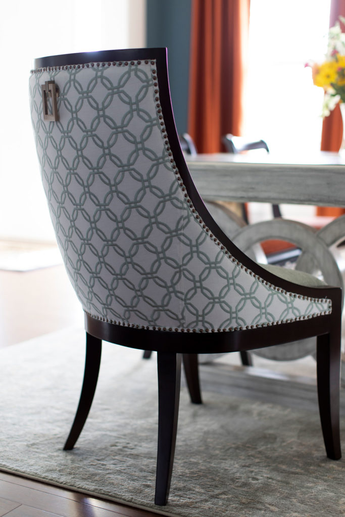 Custom Fabric Host Chairs in Dining Room Lindsey Putzier Design Studio