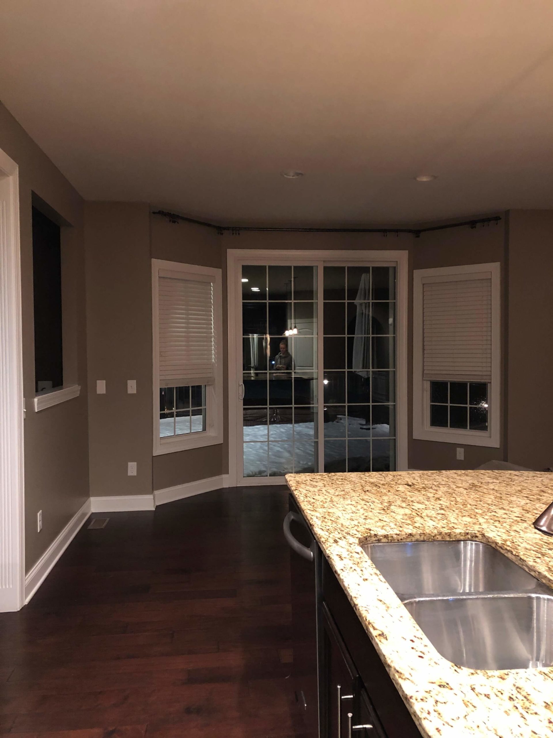 Before Photo of off-centered ceiling can lights in Kitchen Space Lindsey Putzier Design Studio