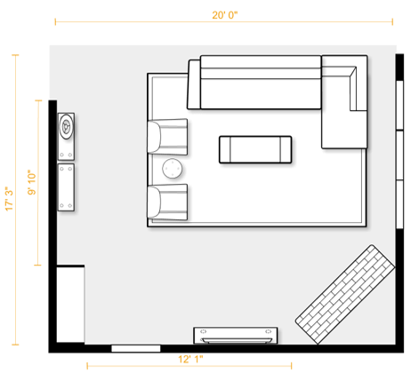 Digital Drawing of Family Room Space Plan Lindsey Putzier Design Studio Hudson Ohio