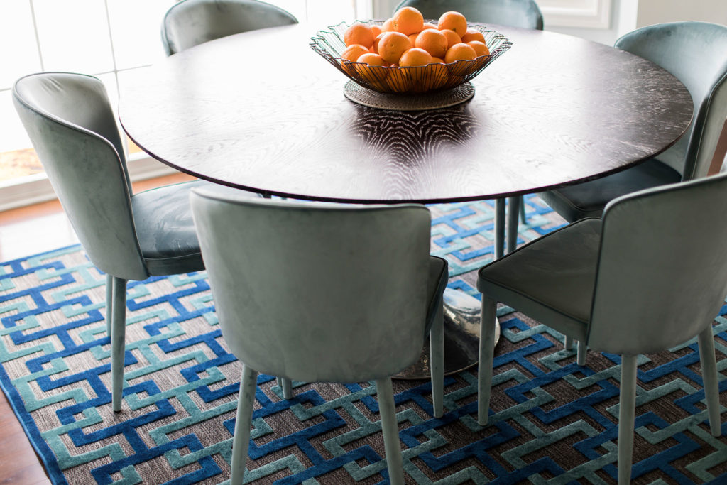 Velvet Blue Chair Rug Glass Chandelier Lindsey Putzier Design Studio Hudson