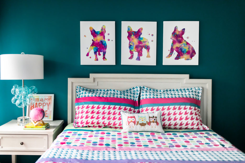 Girls Room Teal Pink Purple Bulldog Art Lindsey Putzier Design Studio Hudson