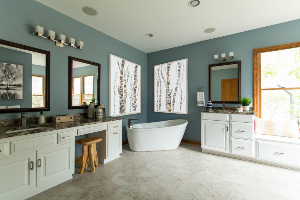 Blue Walls White Cabinets Cambria Counters Lindsey Putzier Design Studio Hudson