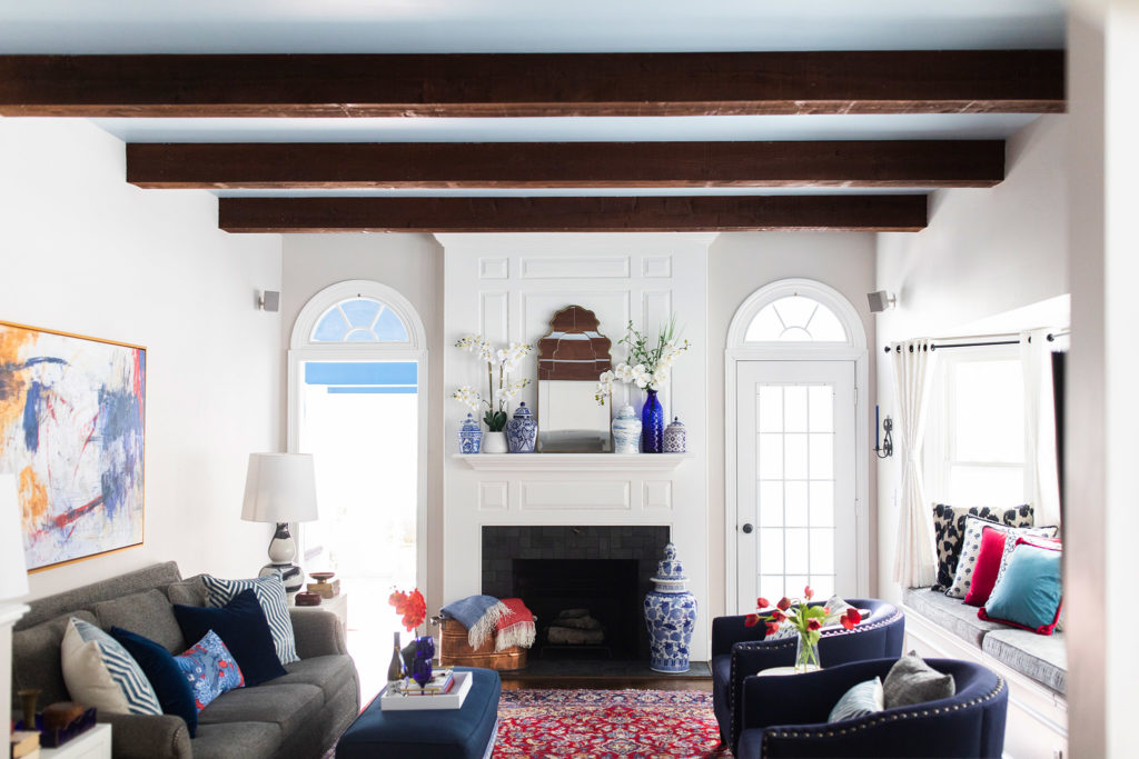 Vintage rug ceiling beams Lindsey Putzier Design Studio