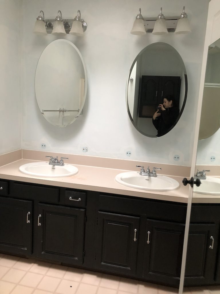 Before photo of double vanity in Master Bath Lindsey Putzier Design Studio