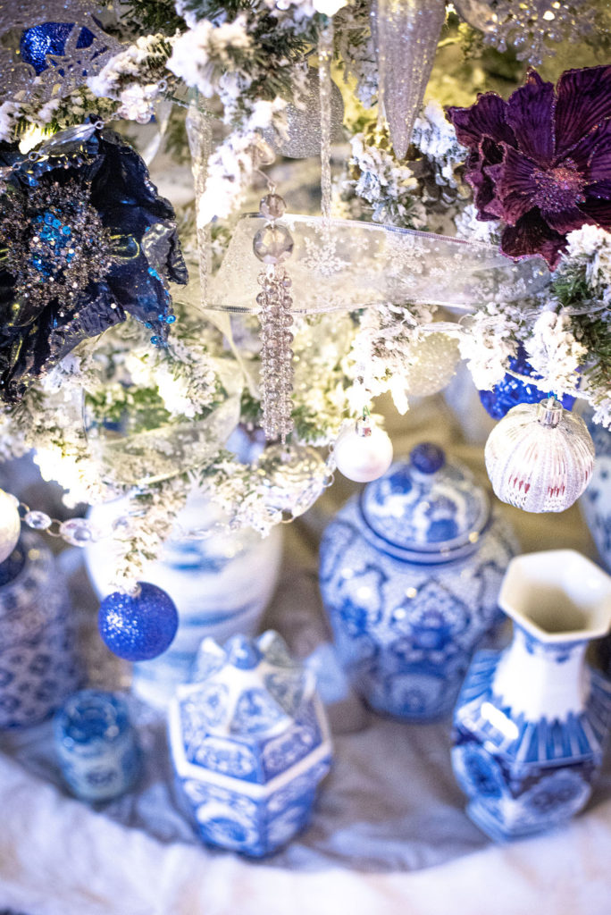 BLUE, WHITE, AND SPLASHES OF PURPLE WITH CHINOISERIE ORNAMENTS AND PLENTY OF CRYSTAL. Lindsey Putzier Design Studio