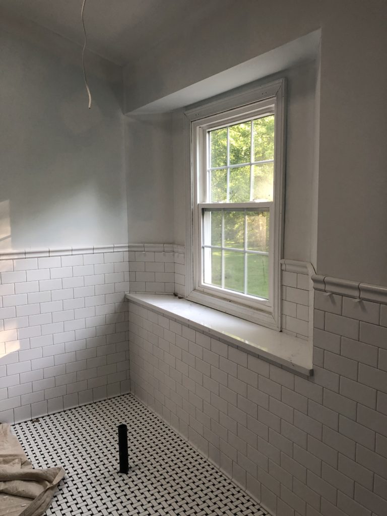 Transition Photo of wall tile in Master Bath Lindsey Putzier Design Studio Hudson Ohio