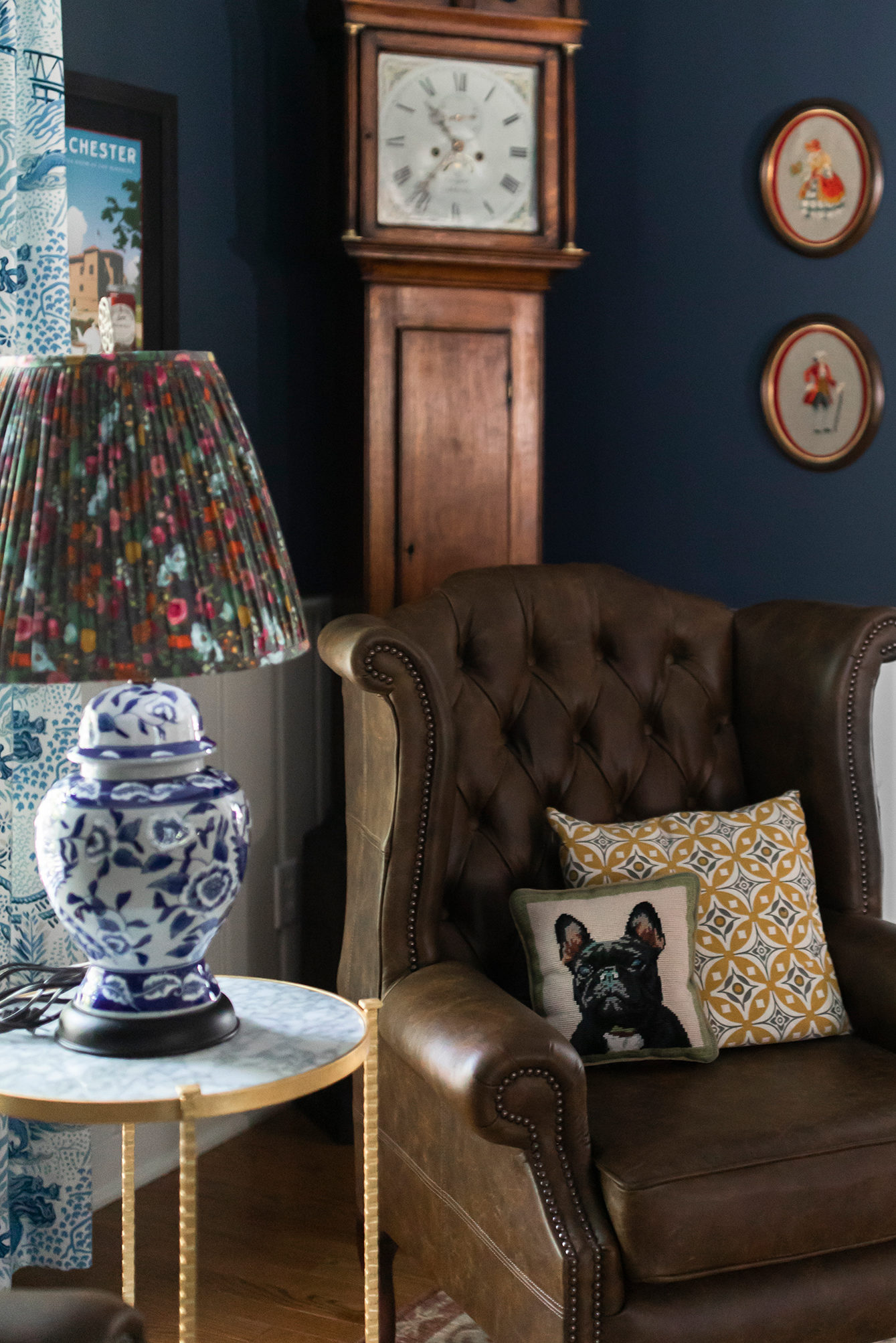 Blue Walls Leather Chair Eclectic Interiors Hudson