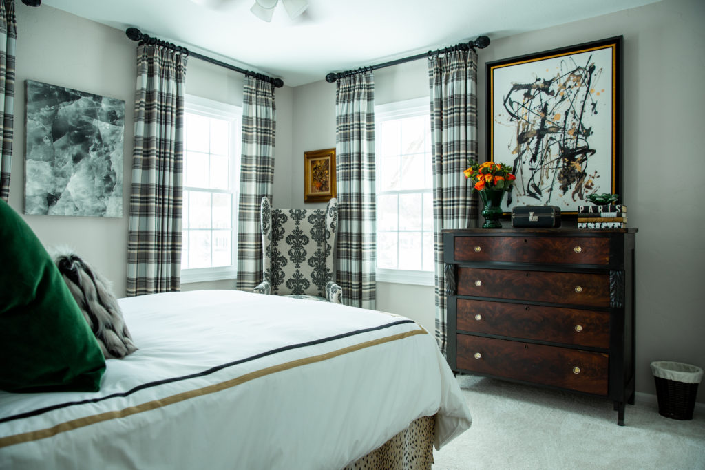 Euro Pleat Drapery in a Bedroom Space Lindsey Putzier Design Studio Hudson, Ohio