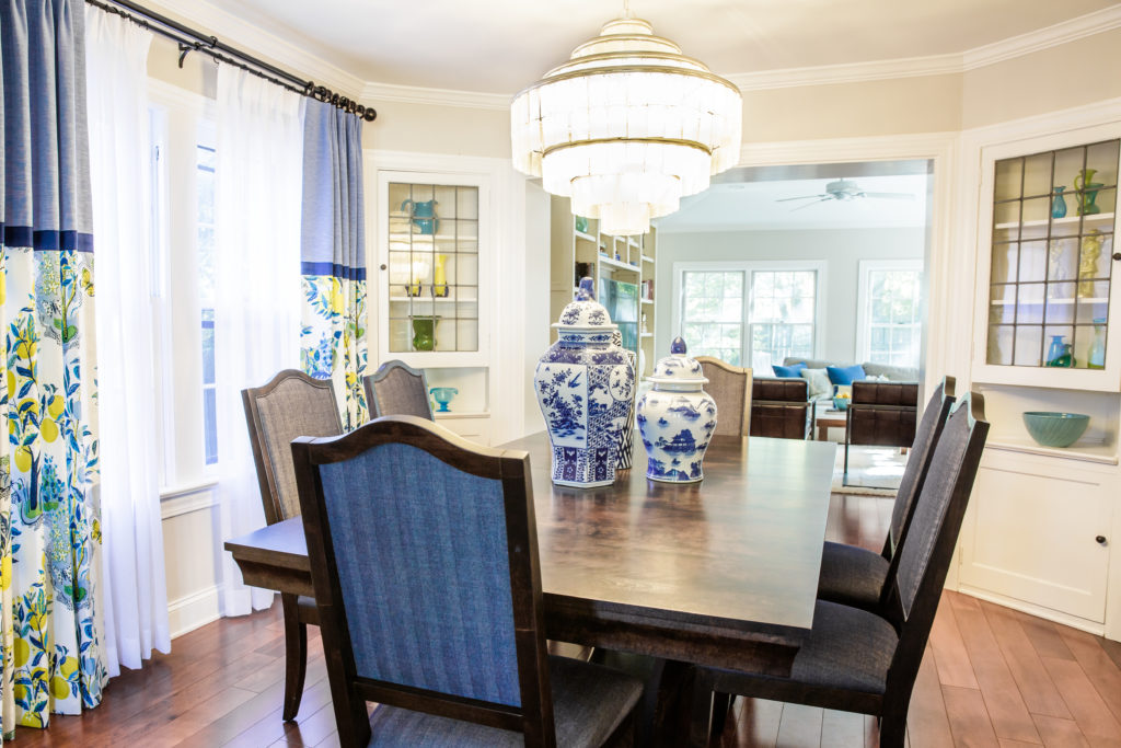 Dining Room Table and Drapery Cleveland Heights Oh Lindsey Putzier Design Studio