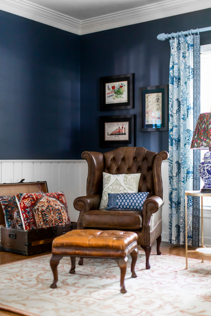 British themed family room Ohio Lindsey Putzier Design Studio