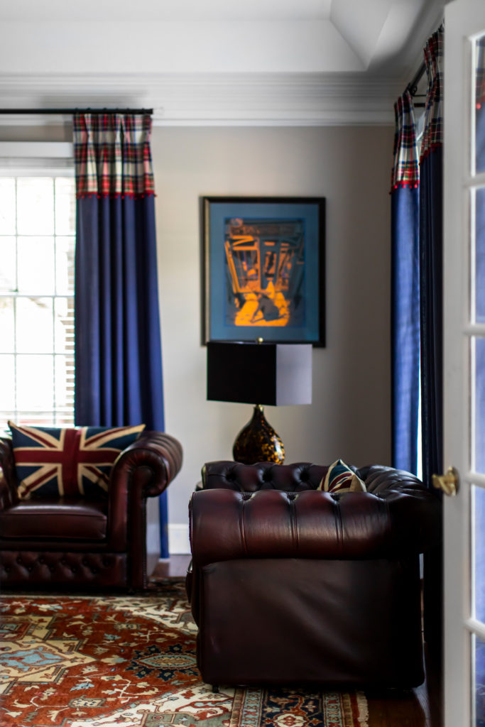 British themed family room Lindsey Putzier Design Studio