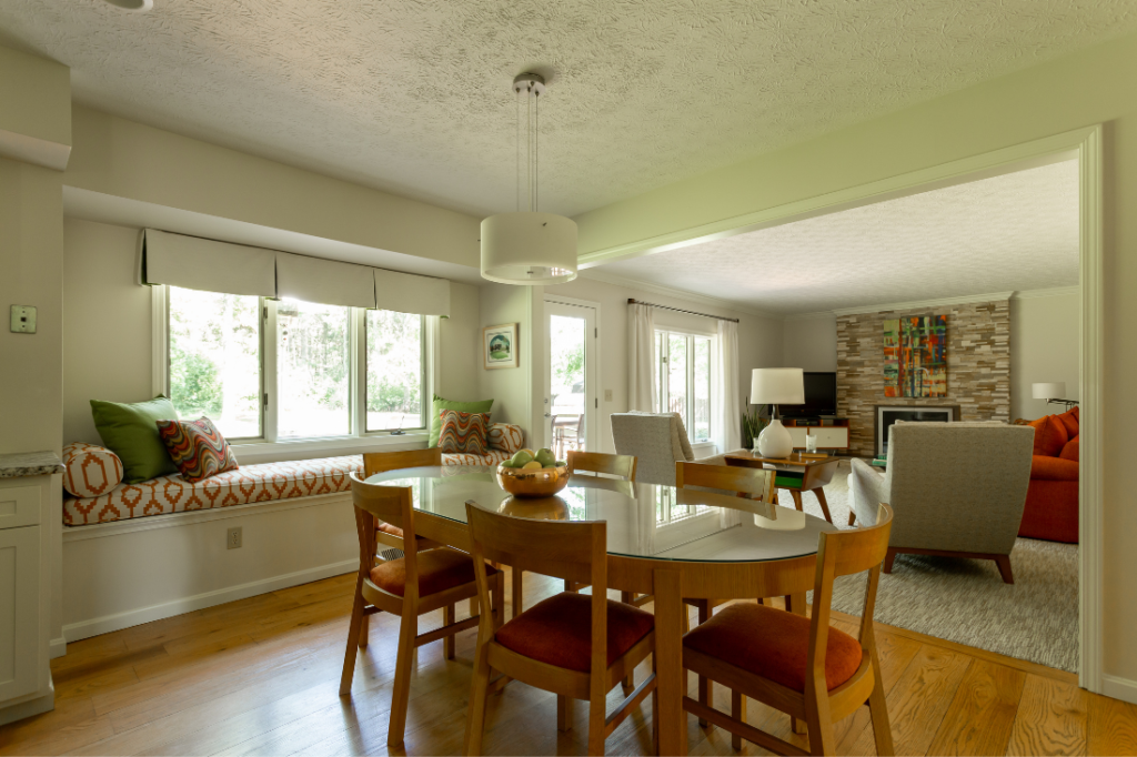 chartreuse, teal, and orange Dining Room Lindsey Putzier Design Studio