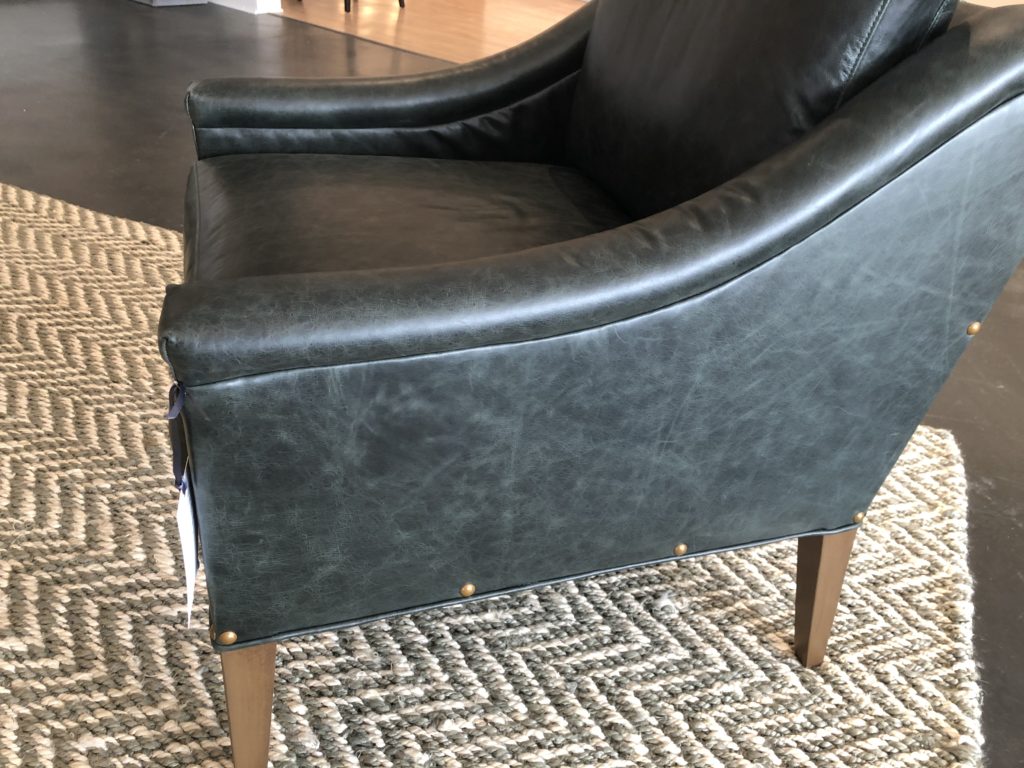 dark green leather and super spaced out nailheads Lindsey Putzier Design Studio