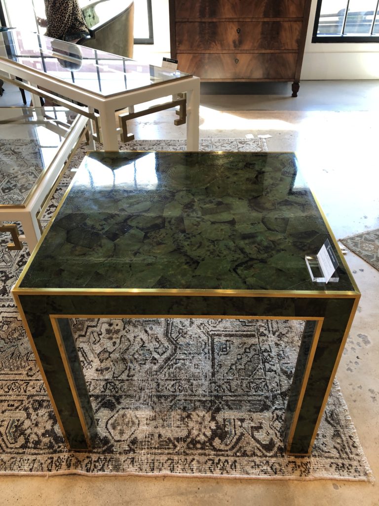 Green with gold accent statement table Lindsey Putzier Design Studio