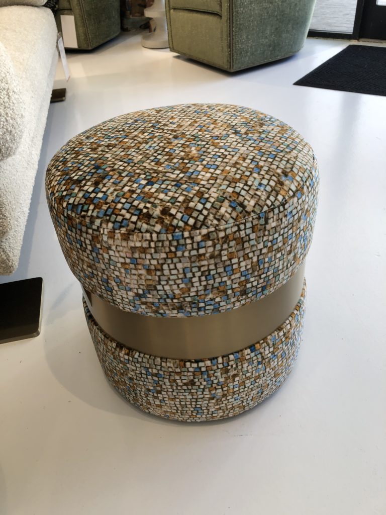 Multicolored mosaic patterned ottoman Lindsey Putzier Design Studio