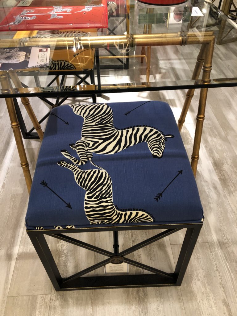 Blue ottoman with zebras and arrows Lindsey Putzier Design Studio