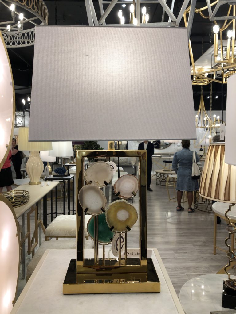 Table lamp with geodes in base and rectangular lamp shade Lindsey Putzier Design Studio