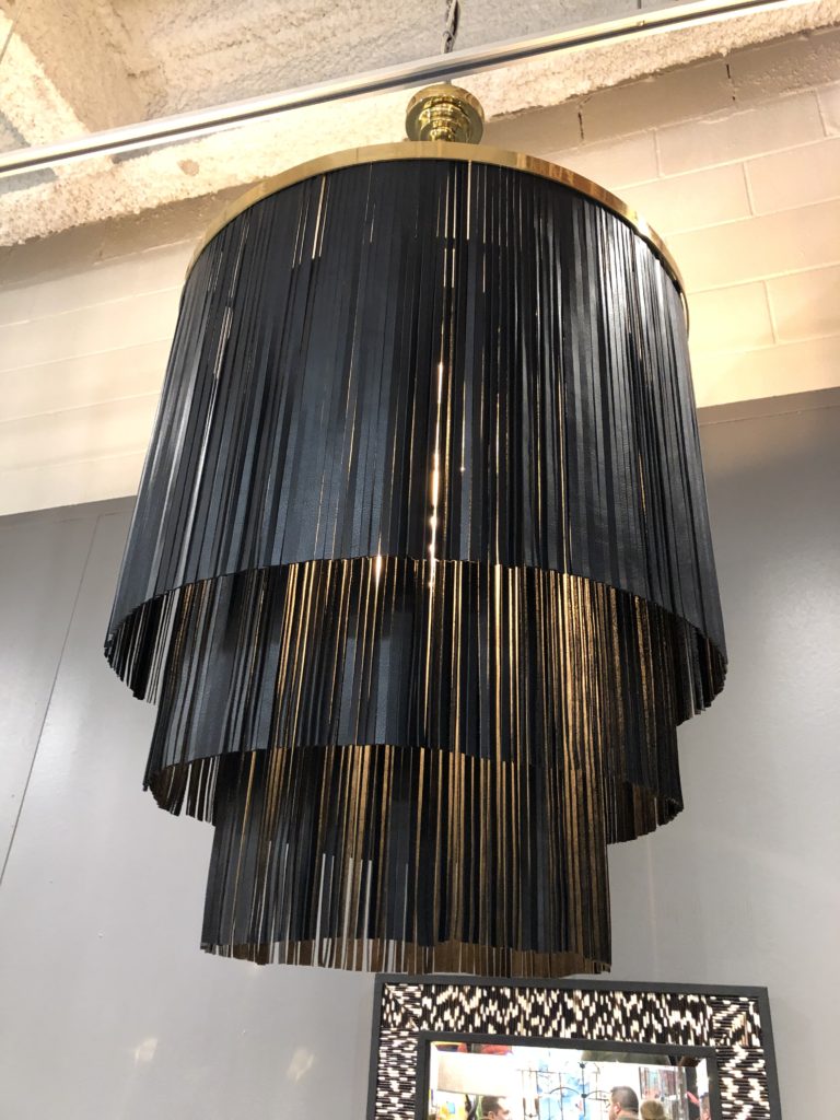 Tiered black tassel strand chandelier Lindsey Putzier Design Studio