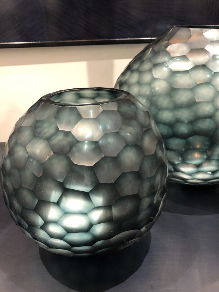 Opaque blue hexagon mosaic candle holders Lindsey Putzier Design Studio