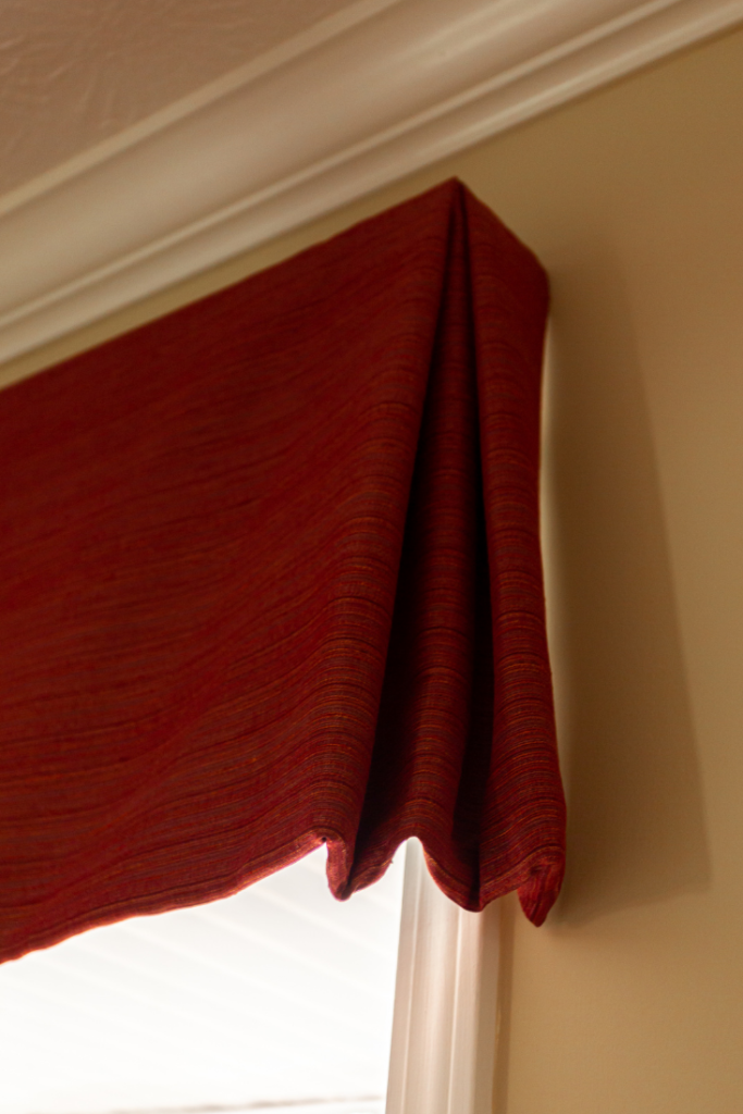 Custom red valance window treatment Lindsey Putzier Design Studio