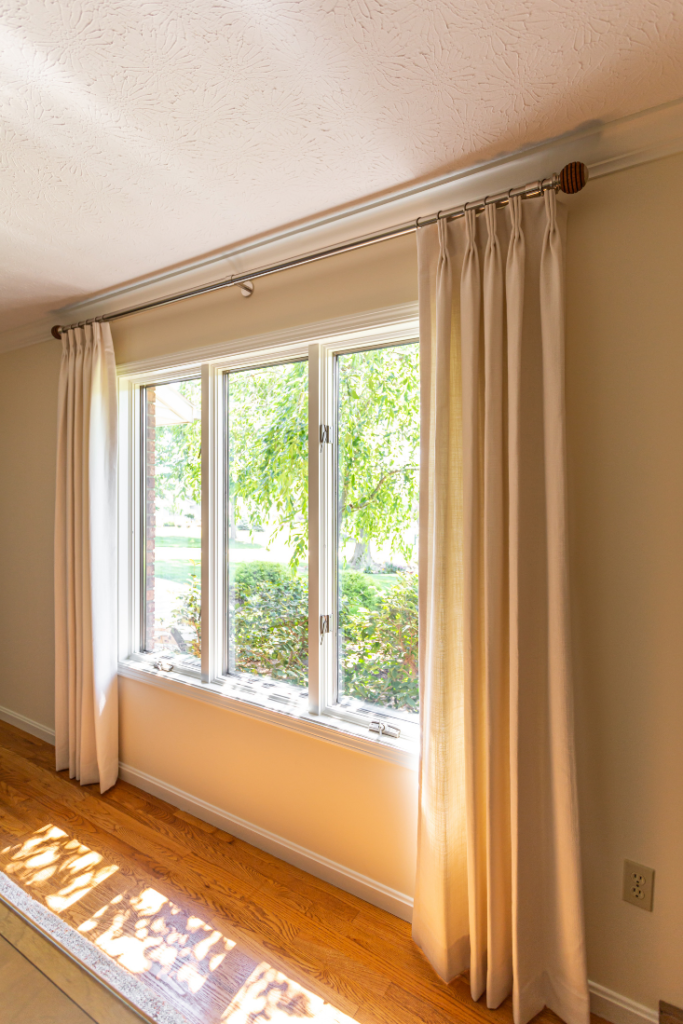 Custom drapery panels in Mid-Century Office Lindsey Putzier Design Studio