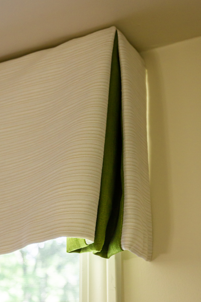 Custom valance with green contrast pleat Lindsey Putzier Design Studio