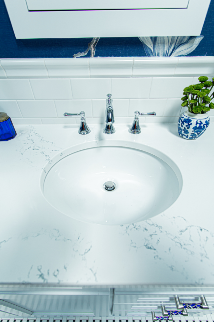Marble look quartz for Master Bathroom project Lindsey Putzier Design Studio