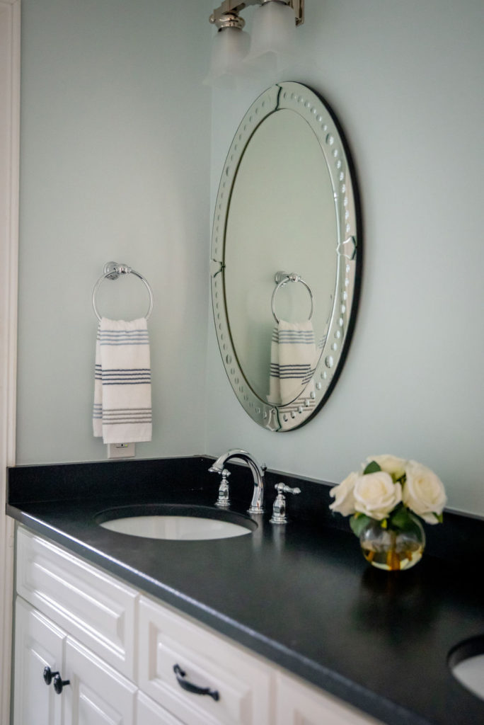 Honed granite countertops in Bathroom project Lindsey Putzier Design Studio