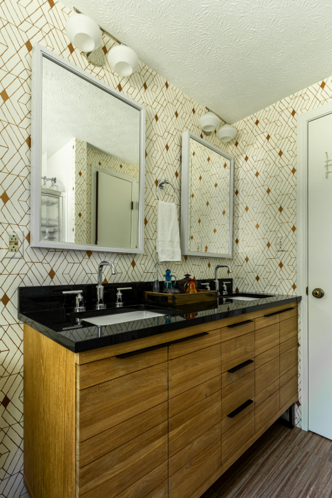 Polished granite countertops in Bathroom project Lindsey Putzier Design Studio