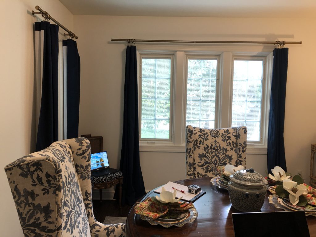 Before Image of Dark Blue drapery in Dining Room space Lindsey Putzier Design Studio