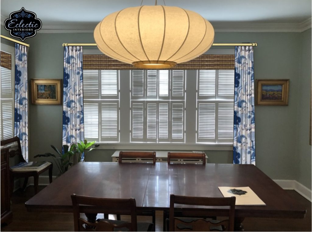 Custom window treatment rendering - Asian Theme in Varied Shades of Blue Lindsey Putzier Design Studio